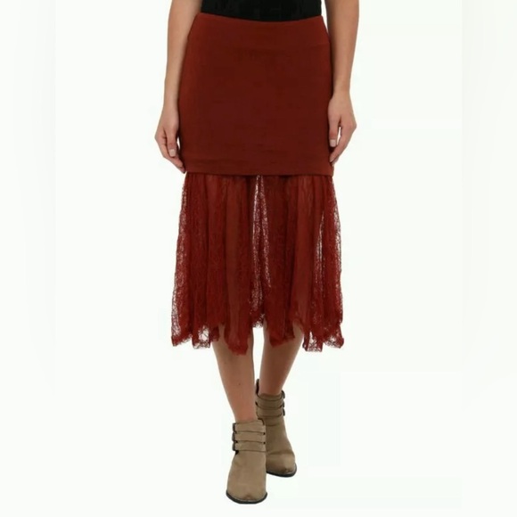 Free People Dresses & Skirts - NWT Free People Two For One Sheer Lace Bottom Skirt-Red Rust